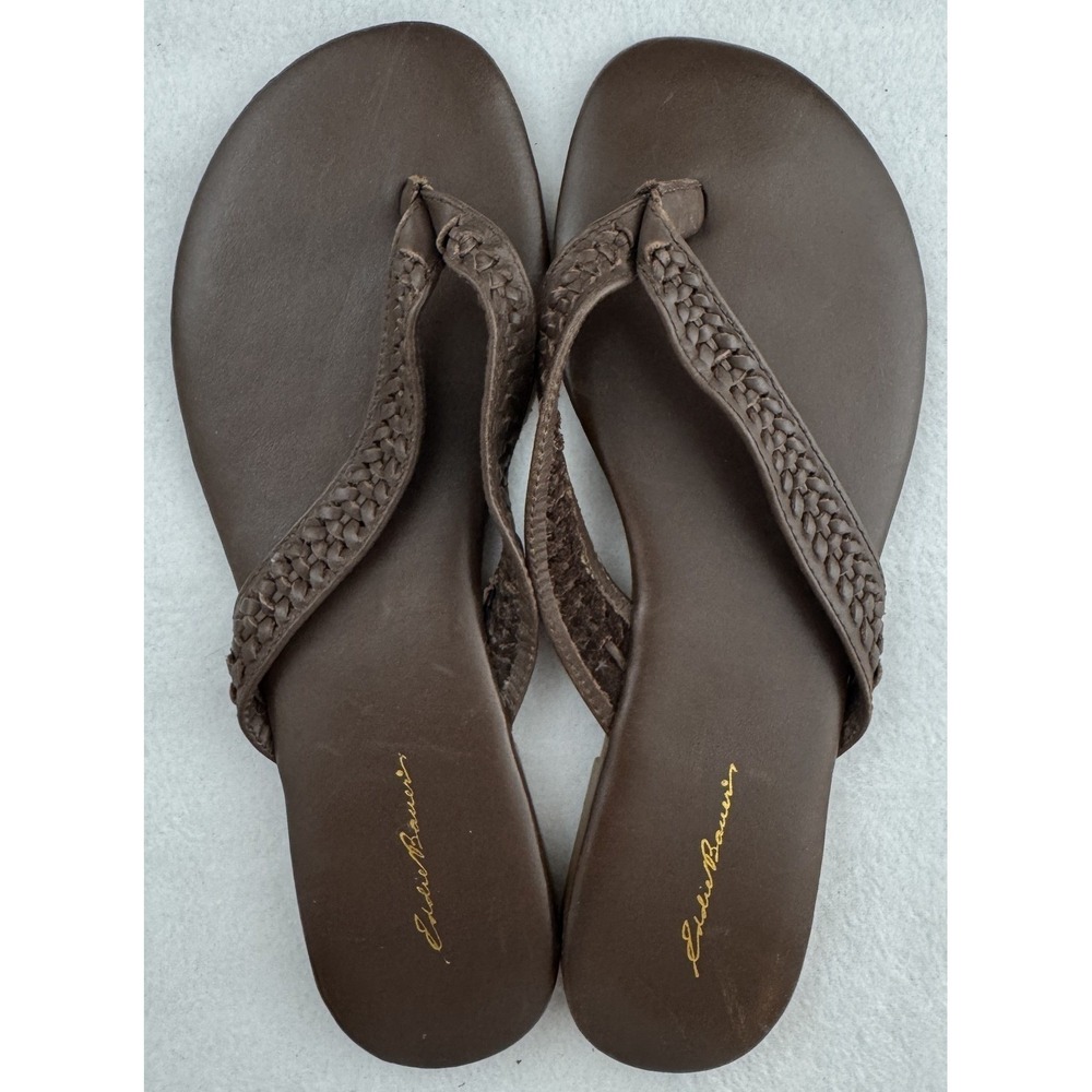 Eddie Bauer Brown Leather Braided Thong Sandals Women's 7.5/8 Flip Flops